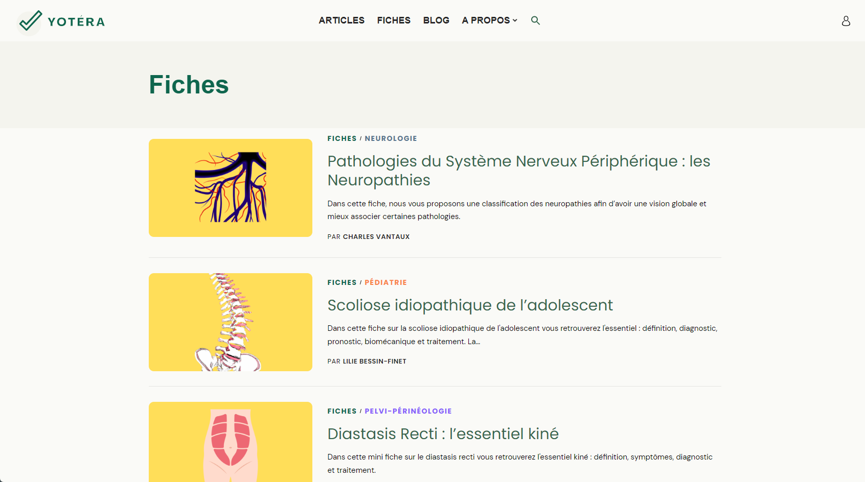 Fiches pour l'exercice de la kinésithérapie